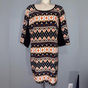 Bebop mini dress 3/4 sleeve tribal print black yellow red woman’s medium